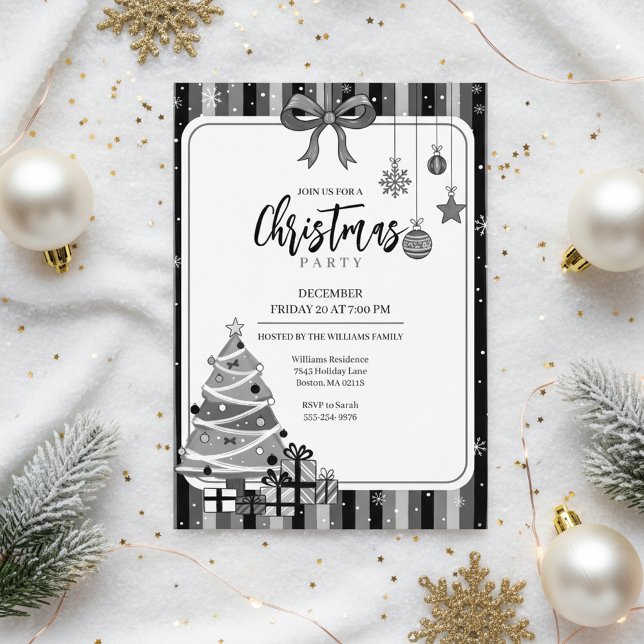 Convites Grayscale Modern Christmas Tree Invitation (Minimalist Christmas Design)