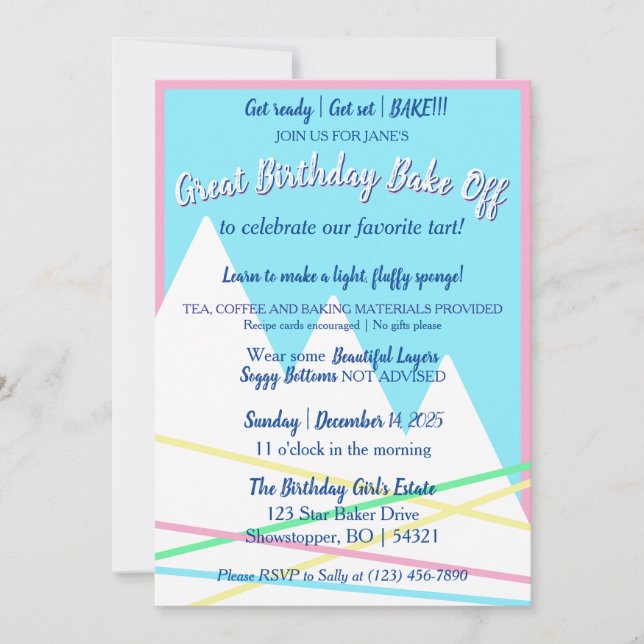 Convites Great Birthday Bake Off Invitation | Pink Border (Frente)