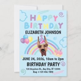 Convites Great Dane Birthday Party Invitation Blue