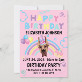 Convites Great Dane Birthday Party Invitation Pink