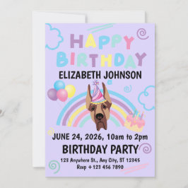 Convites Great Dane Birthday Party Invitation Purple