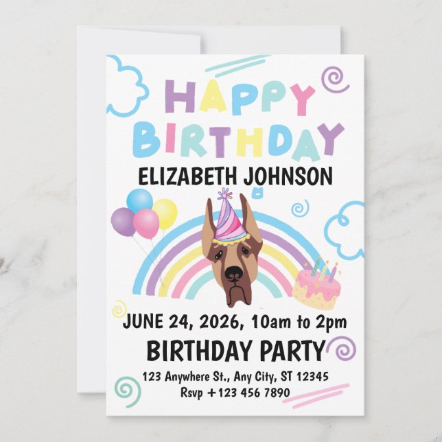 Convites Great Dane Birthday Party Invitation White (Frente)