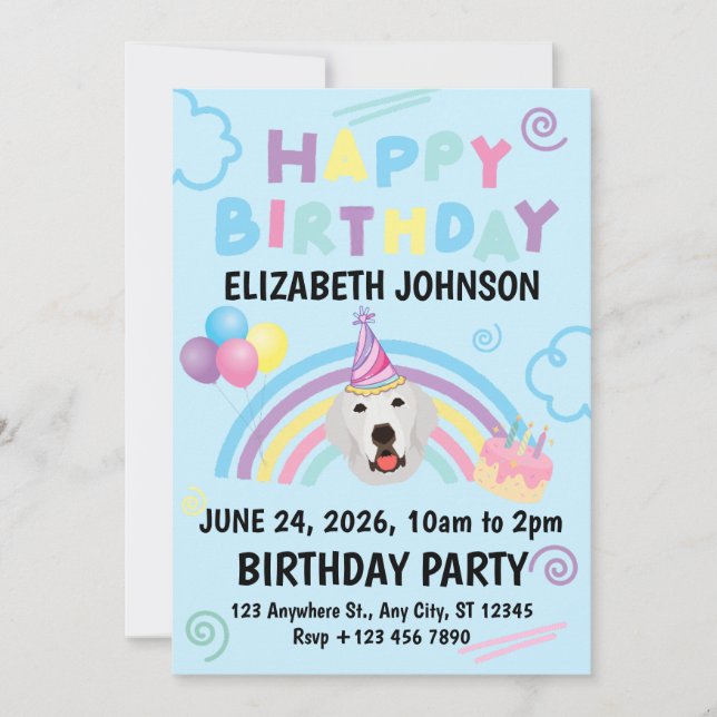 Convites Great Pyrenees Birthday Party Invitation Blue (Frente)