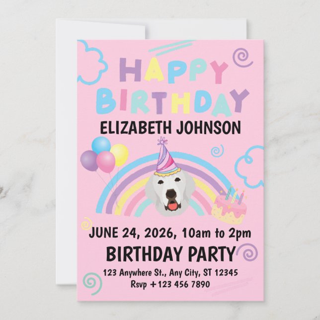 Convites Great Pyrenees Birthday Party Invitation Pink (Frente)
