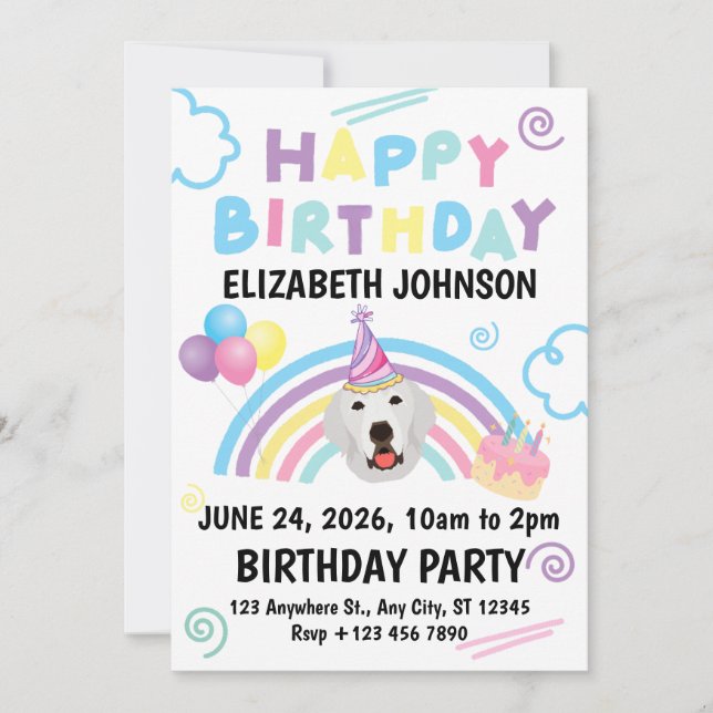 Convites Great Pyrenees Birthday Party Invitation White (Frente)