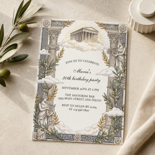 Convites Grécia Antiga Mitologia Grega Templo Aniversário (Ancient Greece Themed Birthday Party Invite)