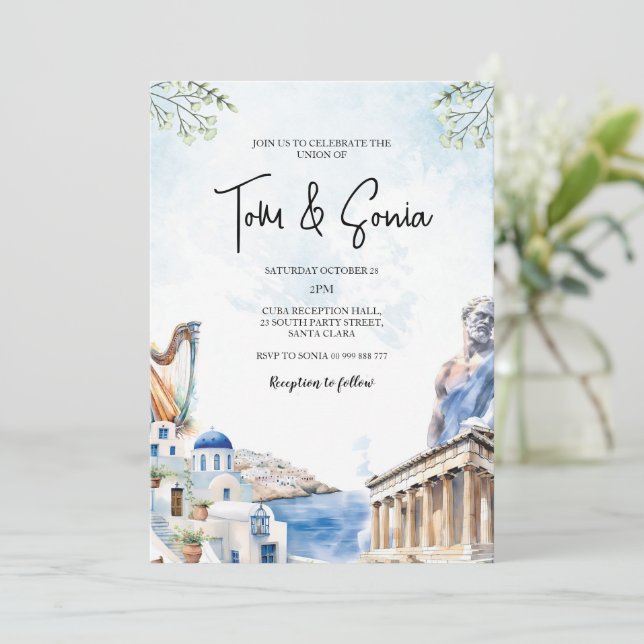 Convites Grécia Santorini Destino de Casamento (Em pé/Frente)