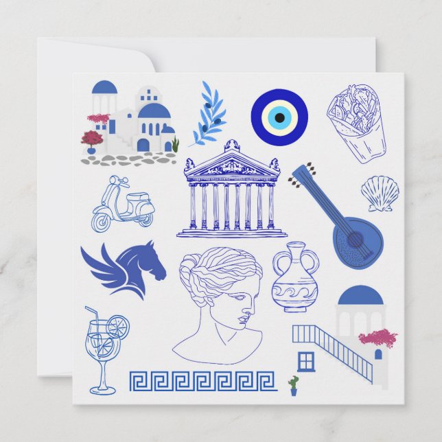 Convites Greece Blue and White Birthday (Frente)