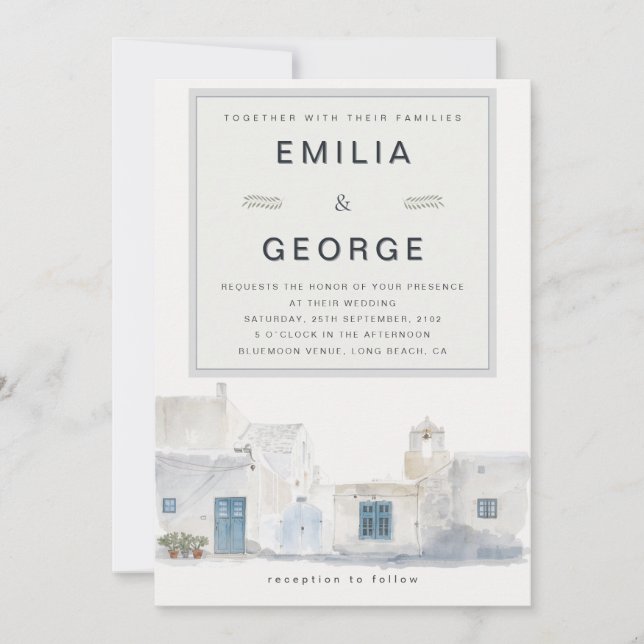 Convites Greek Island Wedding | Olive Accent (Frente)