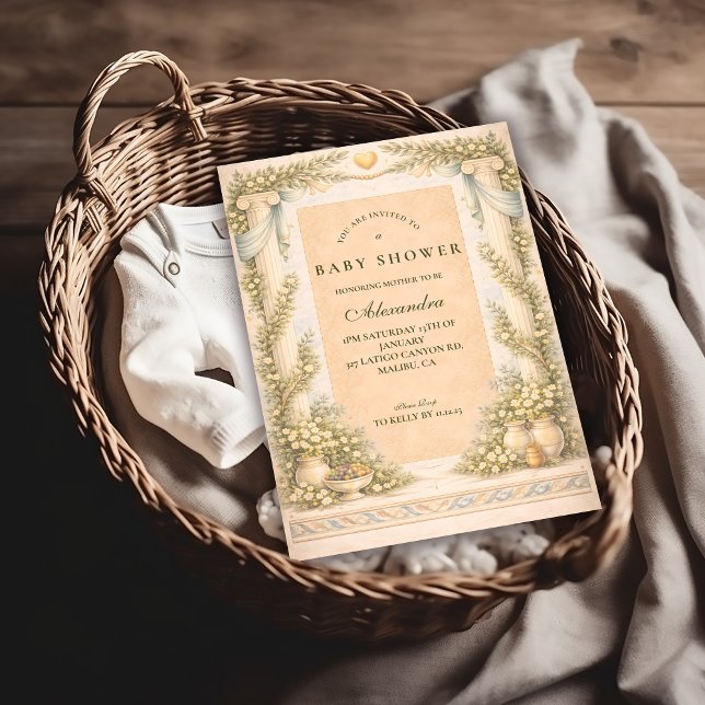 Convites Greek Neutral Floral Baby Shower (Criador carregado)