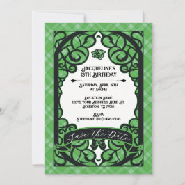 Convites Green and Black Gated Rose Princess Birthday
