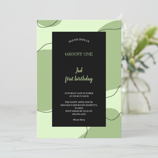 CONVITES GREEN AND BLACK GROOVY INVITATION (Em pé/Frente)