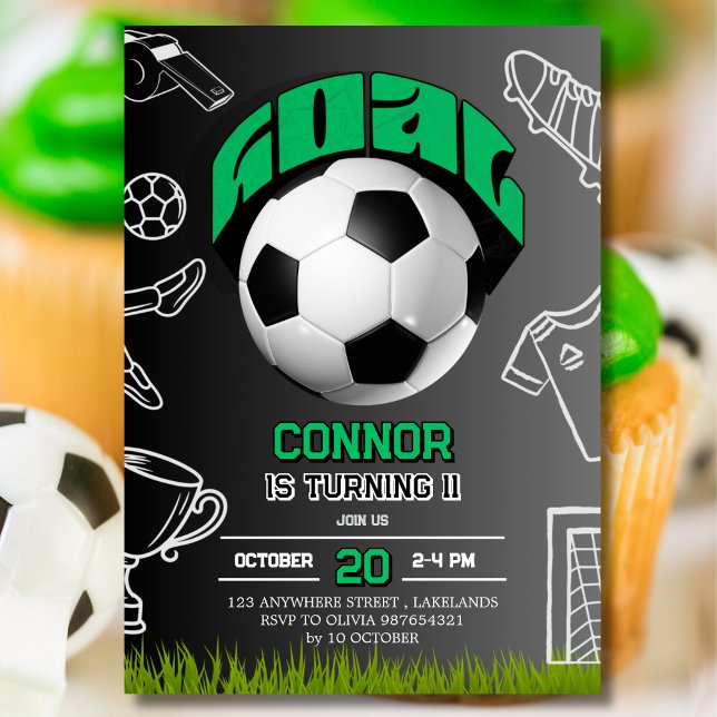 Convites Green and Black Soccer Ball Birthday Party  (Criador carregado)