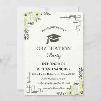 Convites green and cream floral graduation invitation