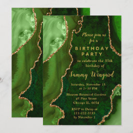 Convites Green and Gold Agate Marble Birthday Party