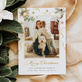 Convites Green and Gold Christmas Photo Card