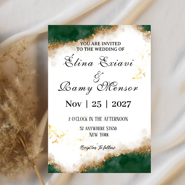 Convites Green and gold marble original wedding invitation  (Criador carregado)