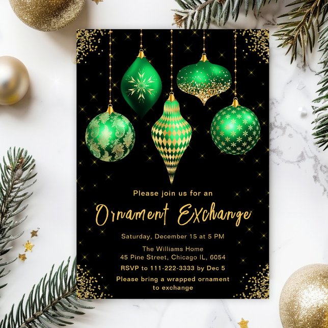 Convites Green and Gold Ornament Exchange Party (Criador carregado)