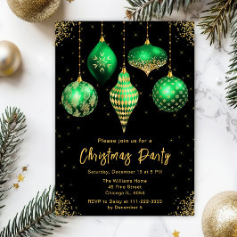 Convites Green and Gold Ornaments Christmas Party