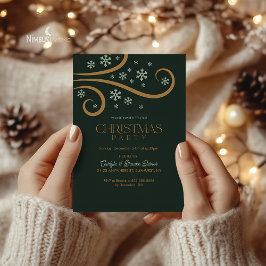 Convites Green and Gold Snowflake Christmas Invitation