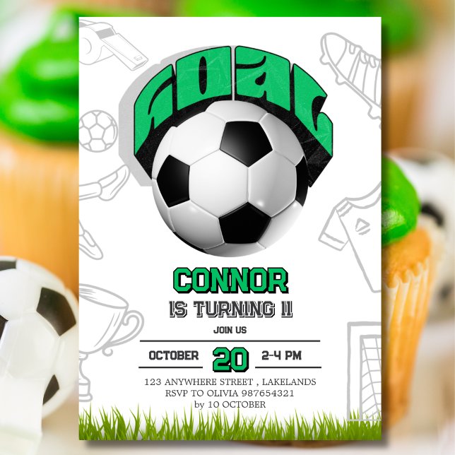 Convites Green and White Soccer Ball Birthday Party  (Criador carregado)
