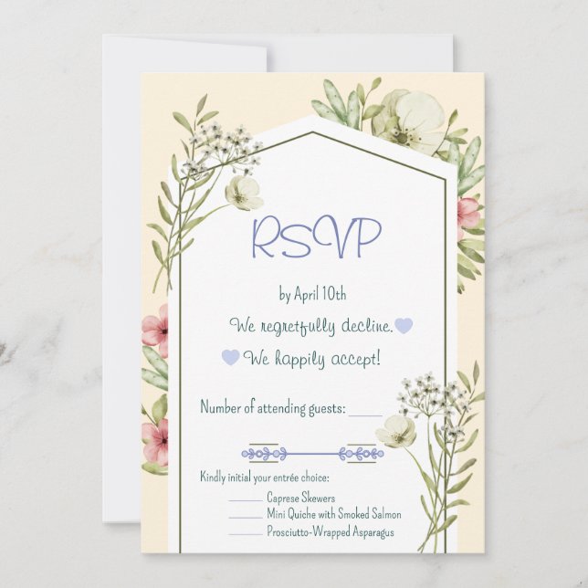 Convites Green And White Wildflowers Geometric RSVP Card (Frente)