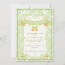 Convites Green Art Nouveau Princess Birthday Invitation
