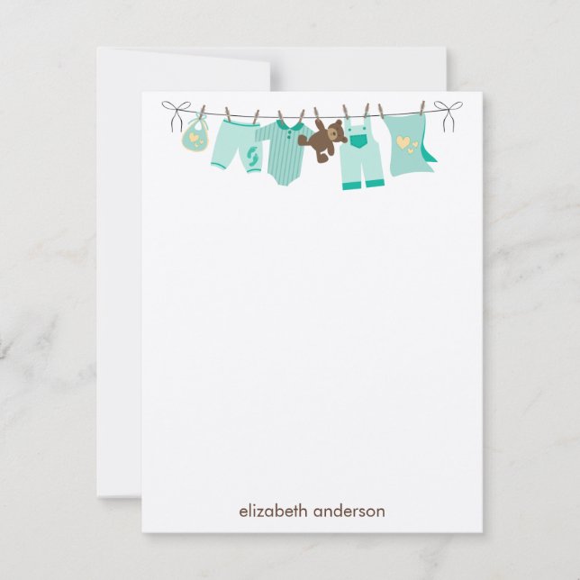 Convites Green Baby ClotheslineObrigado Notas (Frente)