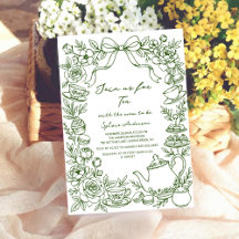 green baby shower tea bow hand drawn