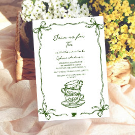 Convites green baby shower tea bow hand drawn