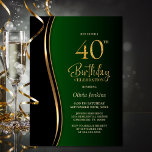 Convites Green Black Gold 40th Birthday Party<br><div class="desc">Invite your friends and loved ones with this modern black, gold and green 40th birthday party invitation. The customizable text area in this invitation template allows you to effortlessly include all the necessary details for your special birthday celebration, including the date, time, venue, and RSVP information. A variety of paper...</div>