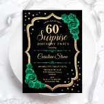 Convites Green Black Surpresa Dourada 60º aniversário<br><div class="desc">Surpresa 60º Convite de aniversário. Preto feminino e design verde esmeralda com ouro brilhante falso. Apresenta rosas,  fonte de script e confetti. Perfeito para uma elegante comemoração de aniversário feminina. Pode ser personalizado para mostrar qualquer idade. Impressos convites Zazzle ou modelo de impressão digital instantânea para download.</div>