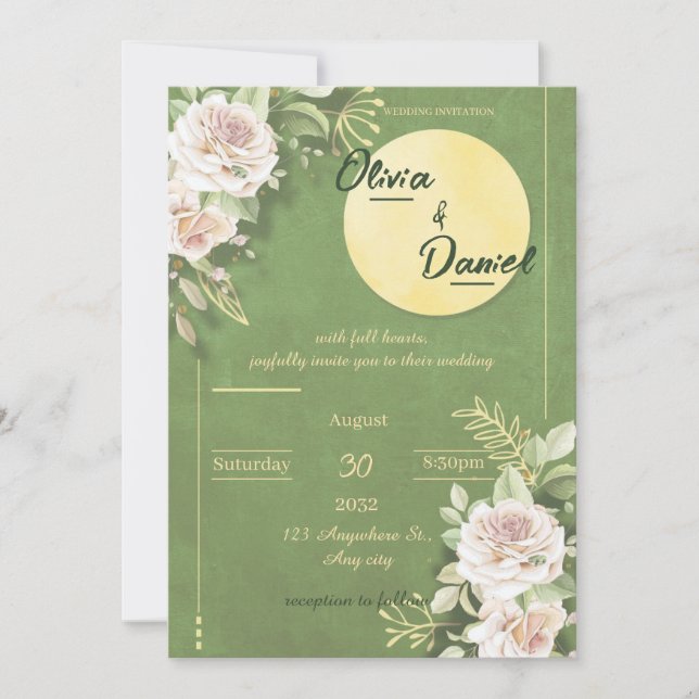 Convites Green Blossom Engagement & Wedding Invitation (Frente)