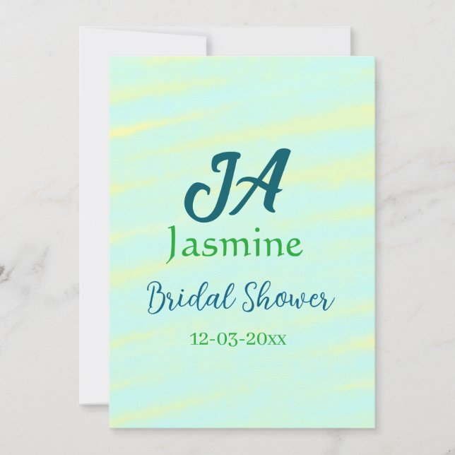 Convites Green blue pastel watercolor bridal shower name da (Frente)