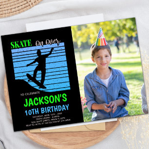 Convites Green Blue Skateboards Birthday Invitations photo