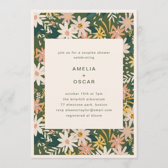 Convites Green Boho Garden Floral Couples Bridal Shower  (Frente)