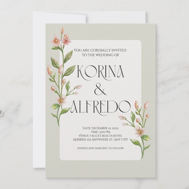 Convites Green Boho Watercolor Botanical Wedding Invitation (Frente)