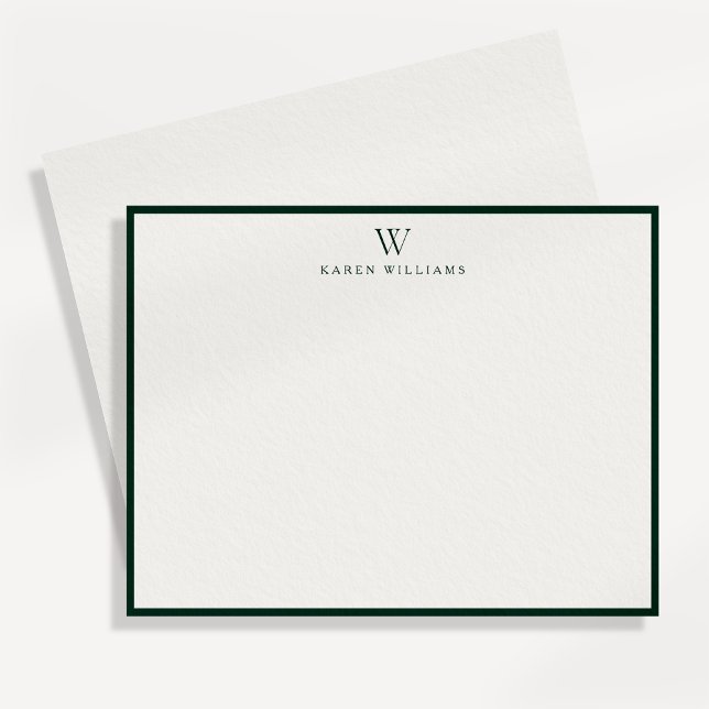 Convites Green Border Monogram Stationery Note Card (Criador carregado)