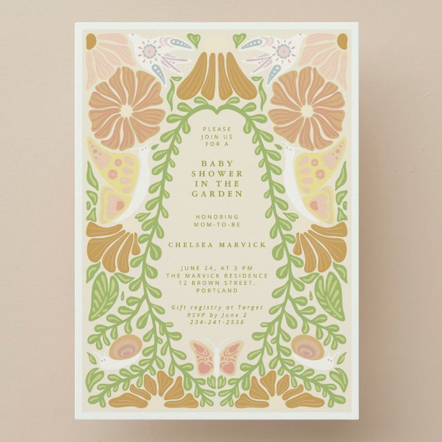 Convites Green Botanical natural Baby Shower Invitation  (Criador carregado)