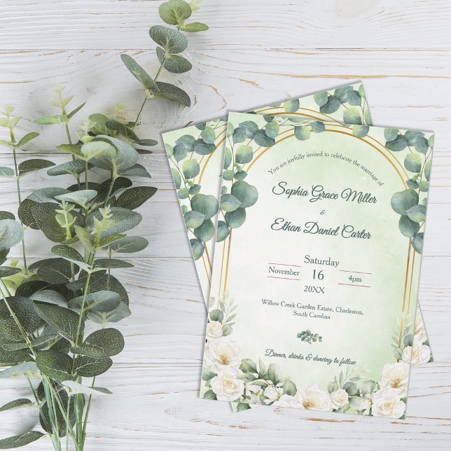 Convites Green Botanical Wedding Invitation with Eucalyptus (Green Botanical Wedding Invitation with Eucalyptus)