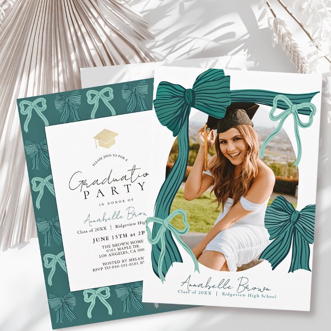 Convites Green Bows Photo Graduation Party (Criador carregado)