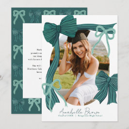 Convites Green Bows Photo Message Graduation Announcement