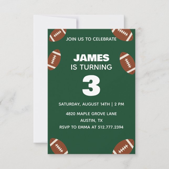 Convites Green Boys Football Birthday for All Ages (Frente)