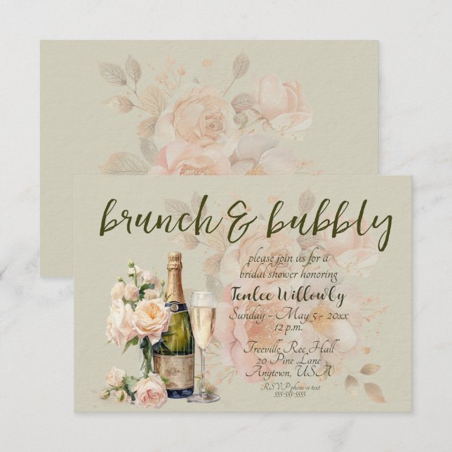 Convites Green Brunch & Bubbly Wedding Shower (Frente/Verso)