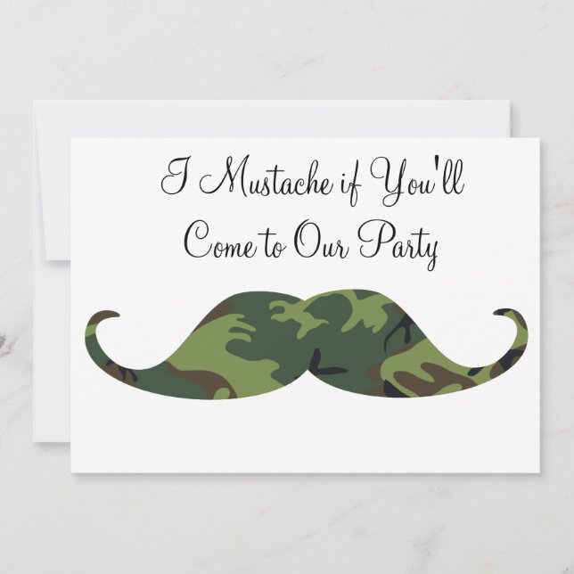 Convites Green Camo Mustache - Eu bigode se você festejar (Frente)