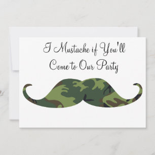 Convites Green Camo Mustache - Eu bigode se você festejar