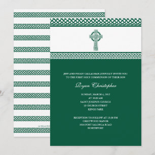 Convites Green Celtic Cross First Holy Communitation