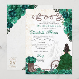 Convites Green Charra Princess Dress Horse Quinceañera