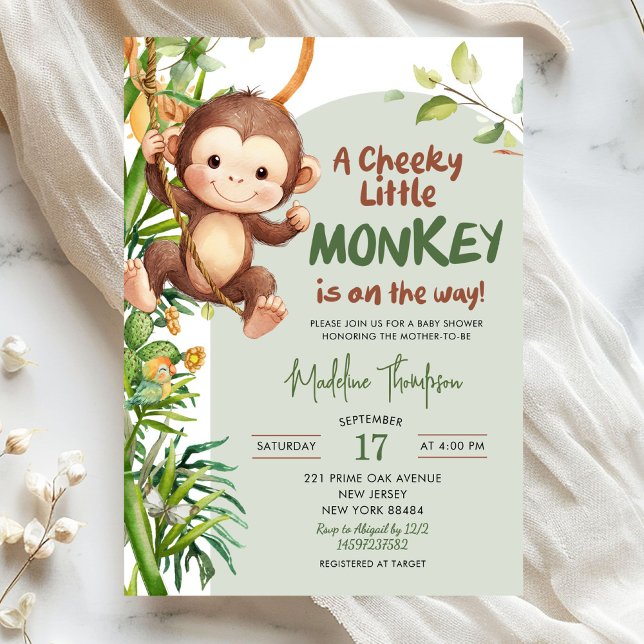 Convites Green Cheeky Little Monkey on the way Baby Shower (Criador carregado)