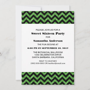 Convites Green Chevron Glitter Sweet 16 Party Invite